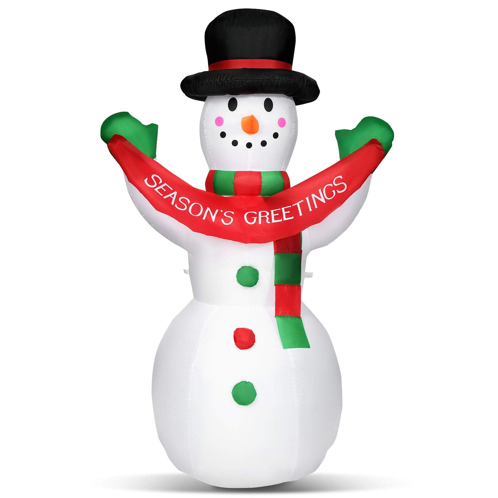 Bonhomme de Neige Gonflable de Noël Tangkula 1,80 m avec Lumières LED Intégrées, Bannière, Chapeau Haut de Forme et Écharpe